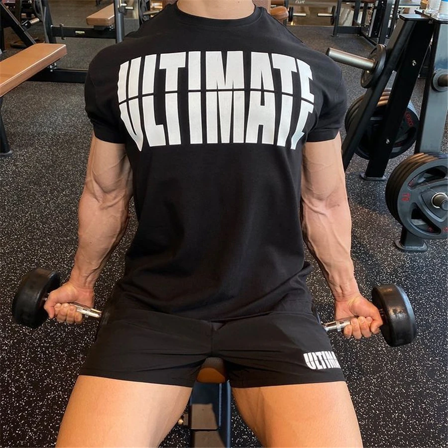 

2021 Man Fashion Running Short Sleeve T Shirt Men Fitness Bodybuilding Summer High Quality Tshirt Top Tees New Brand Clothes