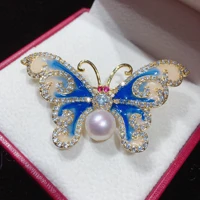 autumn and winter 2019 new natural fresh water pearl brooch finished chinese enamel brooch high grade