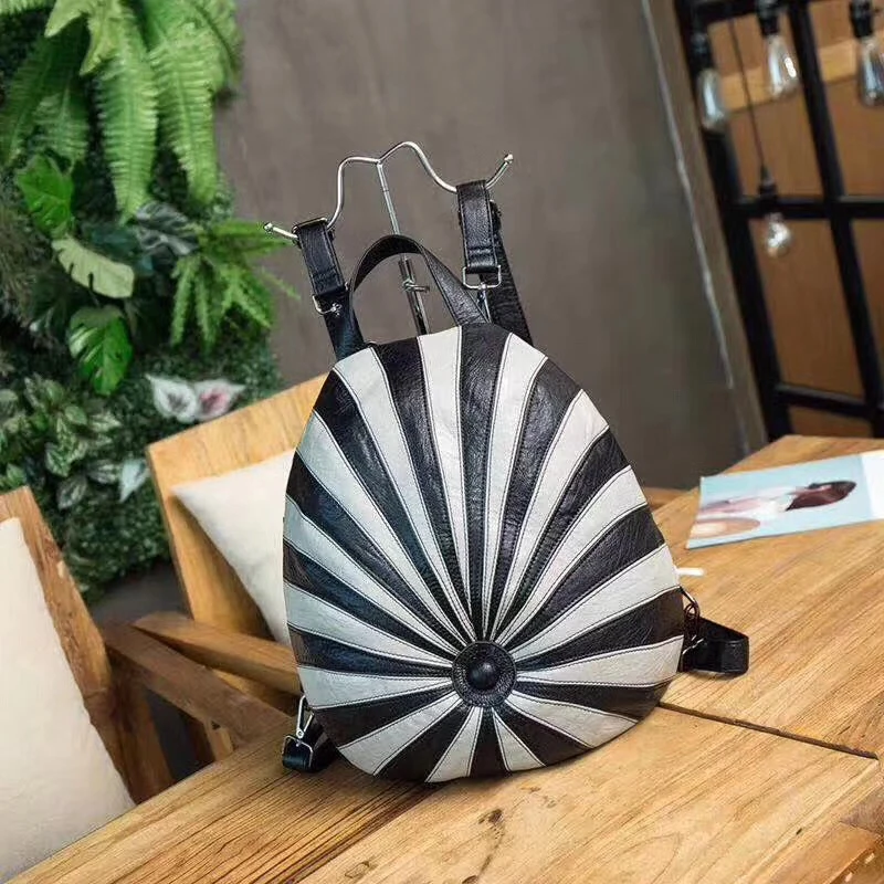 Trong Creative Round Backpack Fun Hat Stripe School Bag Unisex Travel Casual PU Rucksack Multi-functional Shoulder | Багаж и сумки