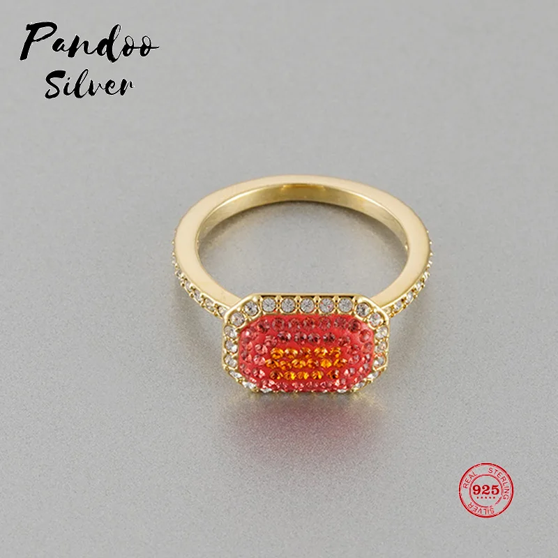 

PANDOO Fashion Charm Pure 925 Silver Original 1:1 Copy, Vibrant Orange Colorful Charming Ring Ring Female Luxury Jewelry Gifts