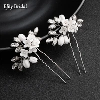 efily handmade white flower hairpin rhinestone bride headpiece wedding hair accessories for women bridal headwear bridesmaid