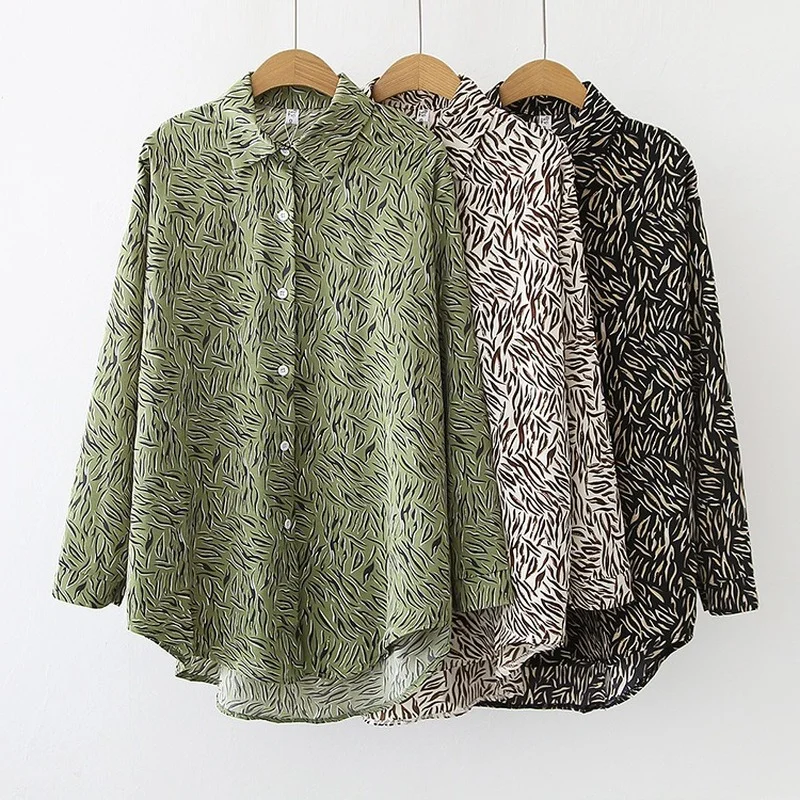 

2021 Summer New Women's Jacket Retro Korean Loose Zebra Print Average Size Long Sleeve Shirt Long Sleeve Shirt Women Button Up