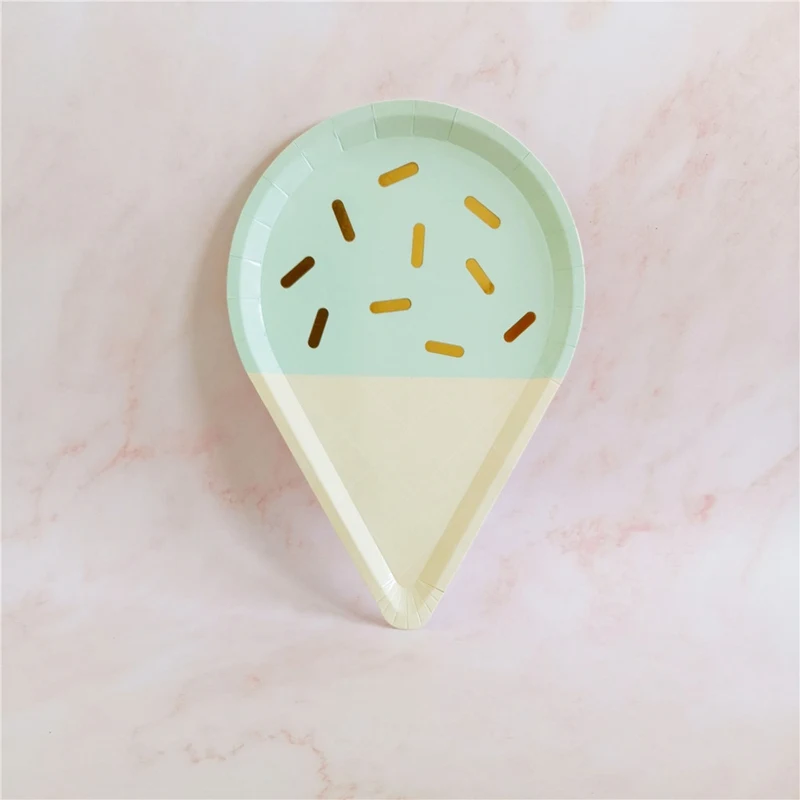 8pcs green plate Летняя Вечеринка пончик мороженое тема украшения для кексов тарелка сотовый флаг с мячом коробка конфет набор день рождения, детский душ вечерние поставки - Цвет: 8pcs green plate