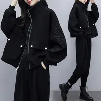 Plush Thickening Plus Size Sports Suit Women 2021 New Fashion Commuter Casual Autumn Winter Black High-Quality Sweater Trousers