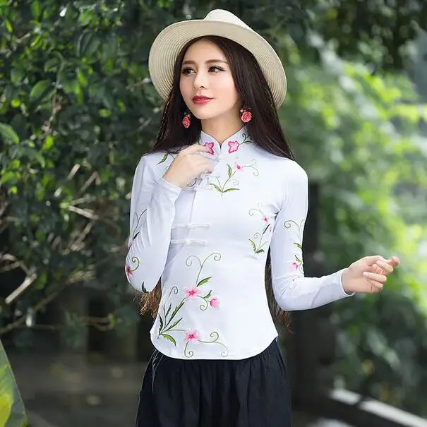 Традиционная китайская одежда 2020 Женская Осенняя элегантная Этническая рубашка