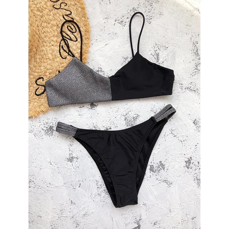 

Rivertrip Sexy Brazilian Bikinis Patchwork Swimsuits for Women Summer 2021 Shiny Women's Swimwear Push Up Beachwear New