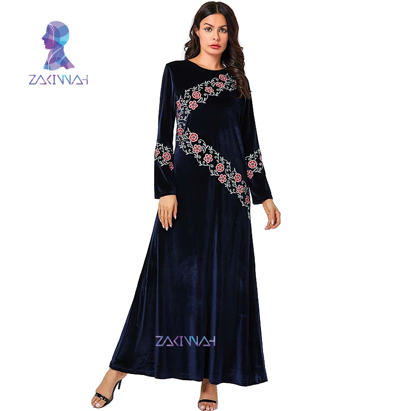 9133 элегантное мусульманское вышитое Золотое бархатное Абая парадное платье