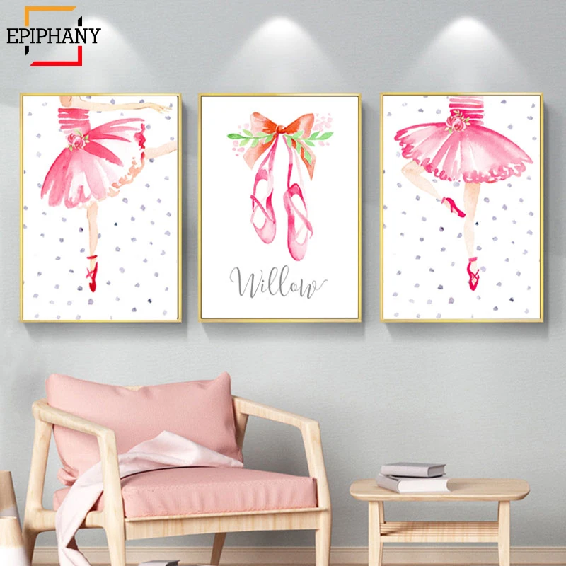 Танцевальная детская стена искусство розовая балерина холст картина для девочек