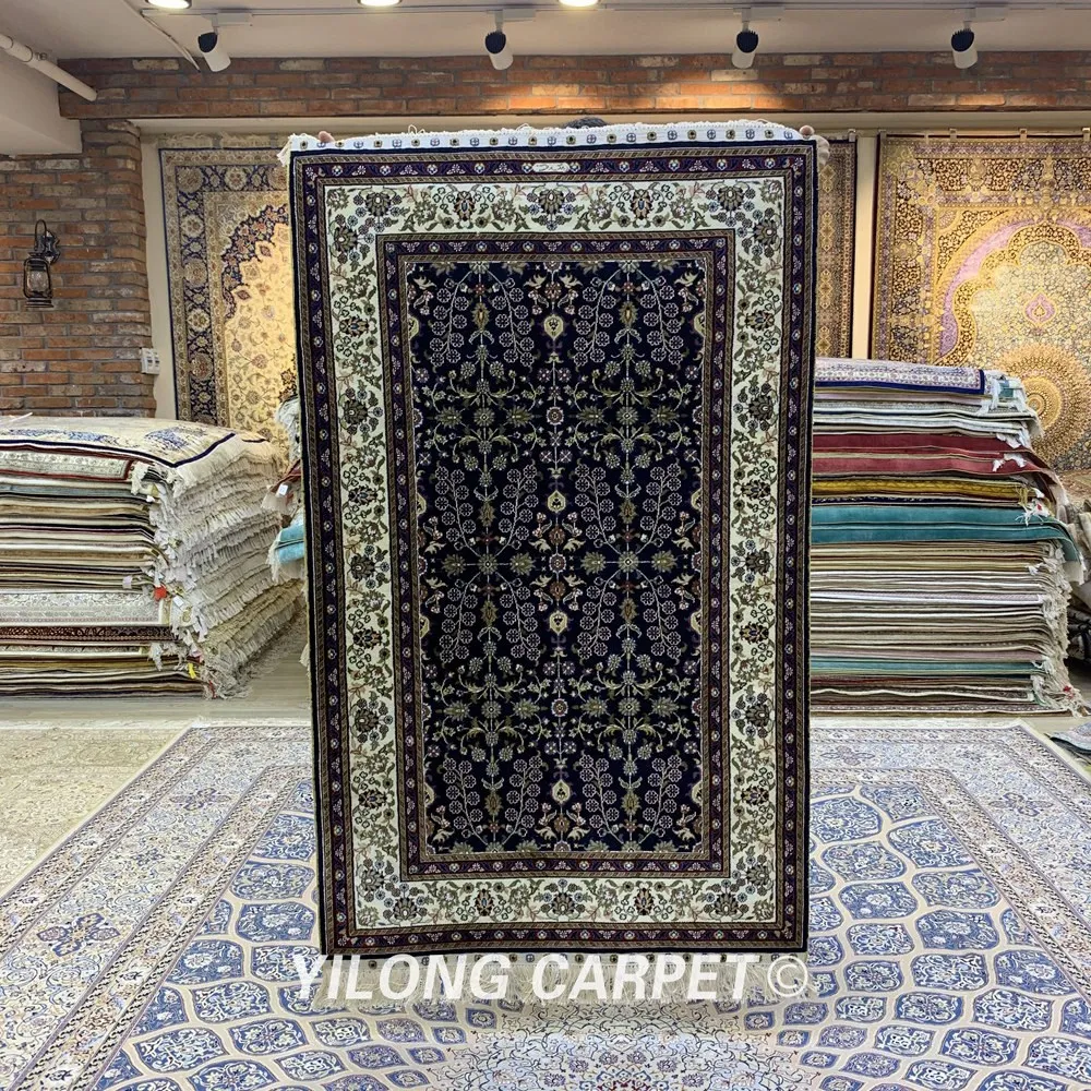 

Yilong 3 'x 5' ручной персидский ковер цветочный турецкий Синий Шелковый ковер (YXR333B)