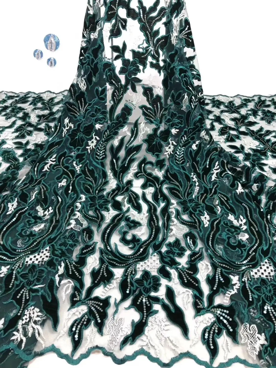 

beautiful african velvet lace fabric with sequins newcoming 5yards sequins velvet lace fabric for dress DPNO022