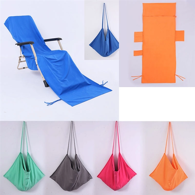 

Portable Beach Chair Towel Long Strap Beach Bed Chair Towel Cover With Pocket for Summer Pool Sun Outdoor Activities Garden