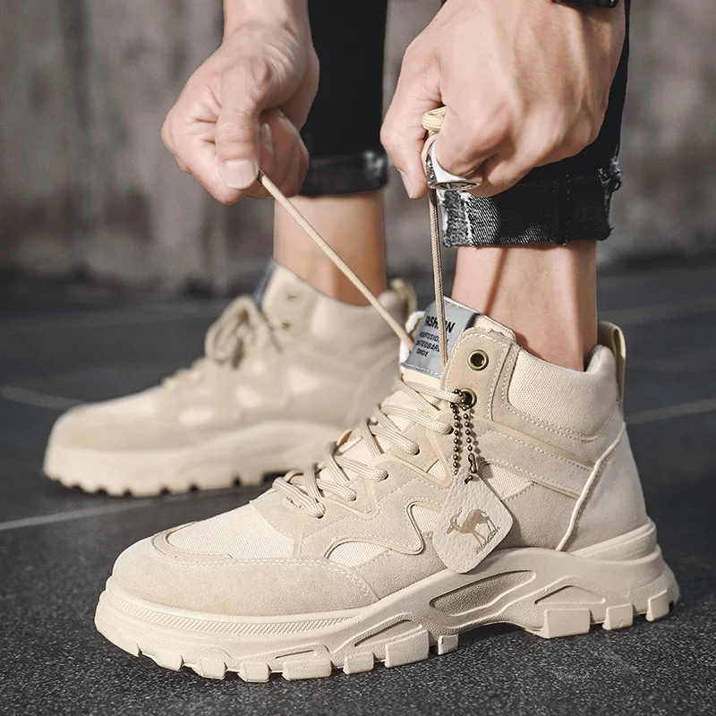 

Men High Quality Leather Boots Male Spring Casual Motorcycle Ankle Botas Hombre Men Lace-Up Autumn Boots Man Fashion Men Boots