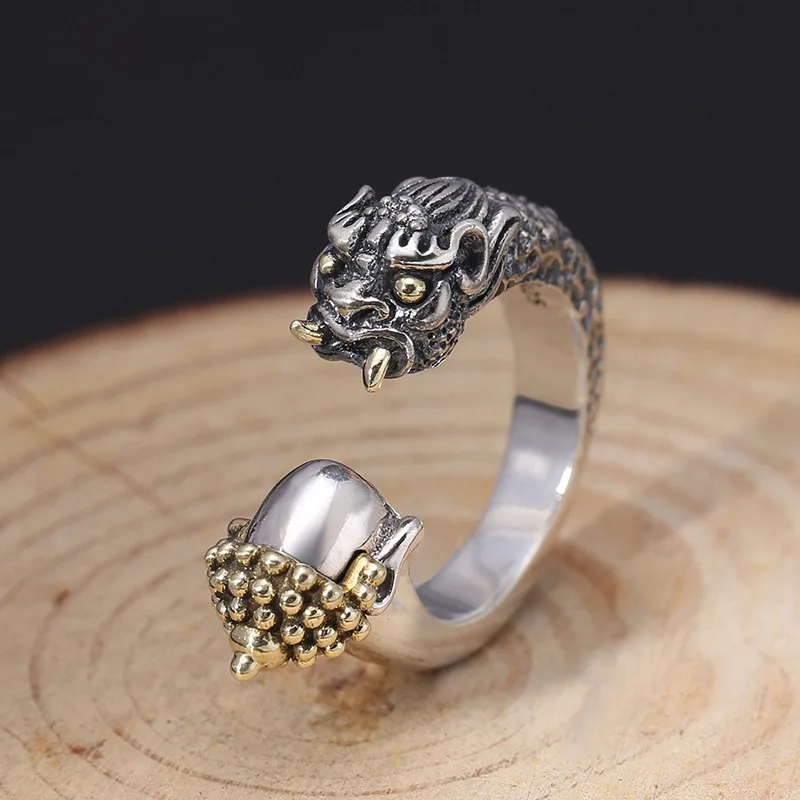 

Ring 100% Real 925 sterling silver Jewelry Punk Buddha Magic Opening Couple Ring Arrival Jewelry S925 Thai Silver Ring