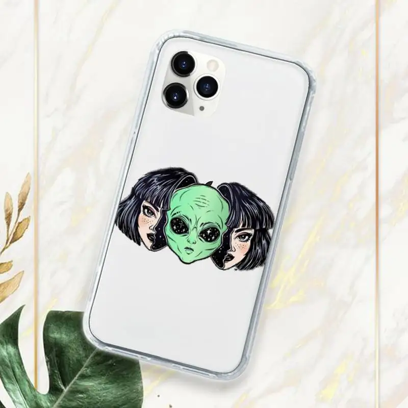 

Aesthetics Cute Cartoon alien space Phone Case Transparent for iPhone 11 12 mini pro XS MAX 7 8 6 6S Plus X 5S SE 2020 XR
