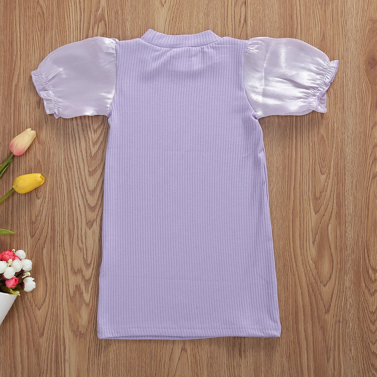 Трикотажное платье принцессы с коротким рукавом и буффами | Детская одежда обувь