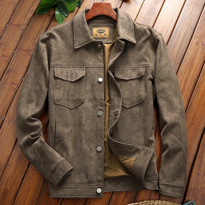 

Fashion Men's Clothing Spring and Autumn New Faux Suede Slim Fit Jacket Outwear Solid Color Male Daily Casual Coat Lapel Jackets