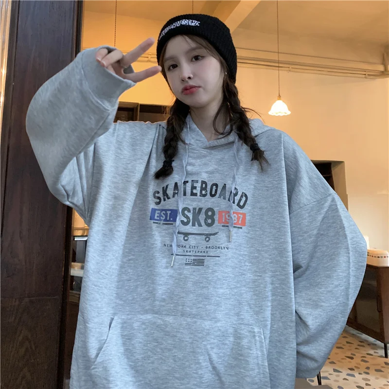 

American Retro Hiphop Sweater Women's Spring and Autumn Thin Ins Loose Bf Idle Style Oversize Fried Street Coat Rac