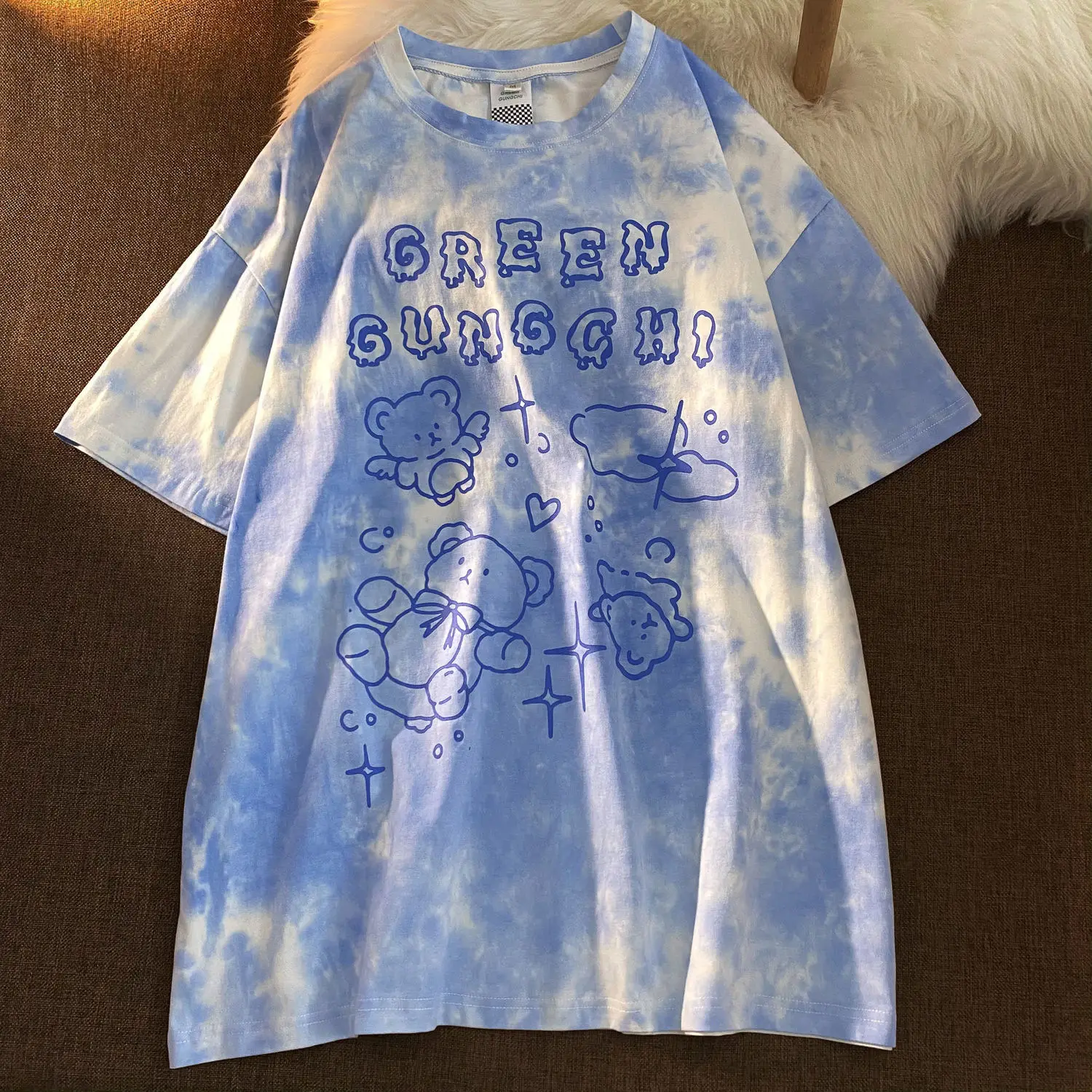 

Cotton Cute Bear Tshirt Streetwear Summer Oversized T Shirt Women Harajuku Short Sleeves Tops Tee Hip Hop Tie Dyed Tshirt Funny