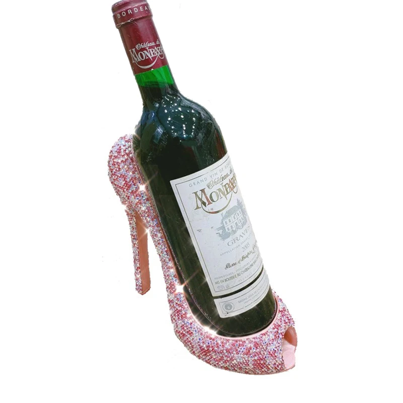 

Sparkling Rhinestone Wine Holder High Heels Crystal Wine Rack Handmade Diamond Shoes Figurine Decorations for Home Wine Cabinet