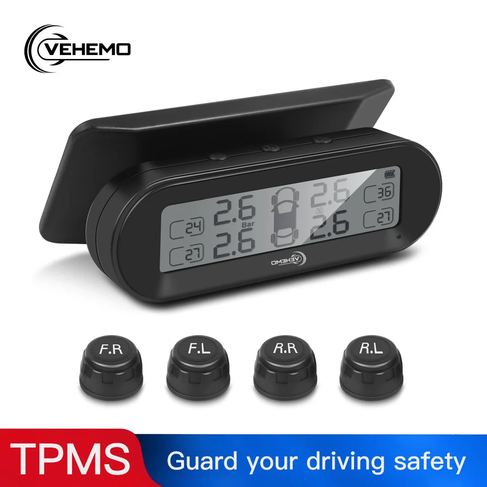 Vehemo Wireless TPMS Tire Pressure External Sensor Real Time Display LCD Solar Power Gauge Tyre Anti Explosion Pressure|Датчик давления