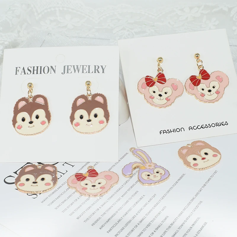 

10pcs/Lot Dripping Alloy Bear Rabbit Cartoon Earring Pendant DIY Making Bracelet Keychain Material Rubber Band Headdress Pendant