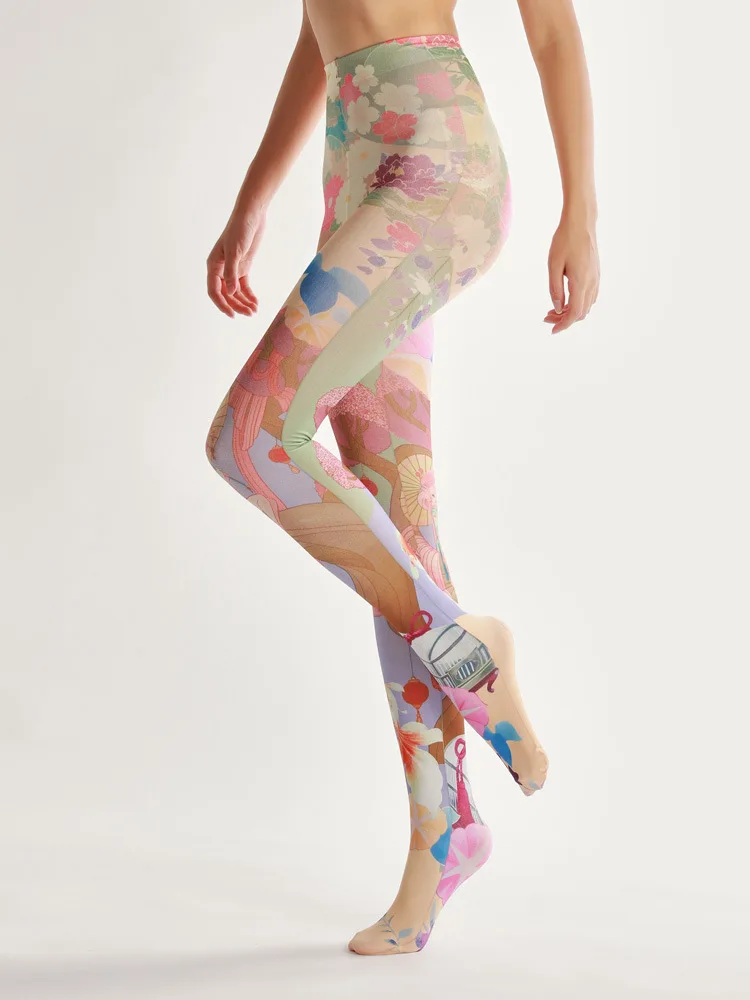 Японо-Стиль элемент цифровой колготки с принтом прозрачные цветные носки лот