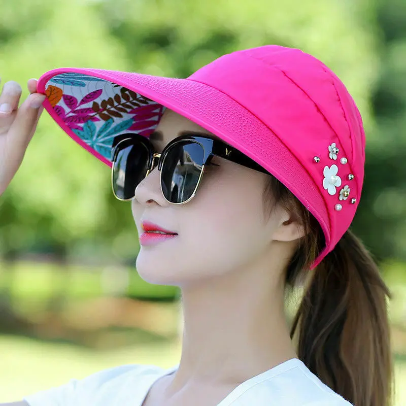 

Women Ladies Hat Visor Sun Beach Cap Foldable Wide Brim Summer Roll Up Travel