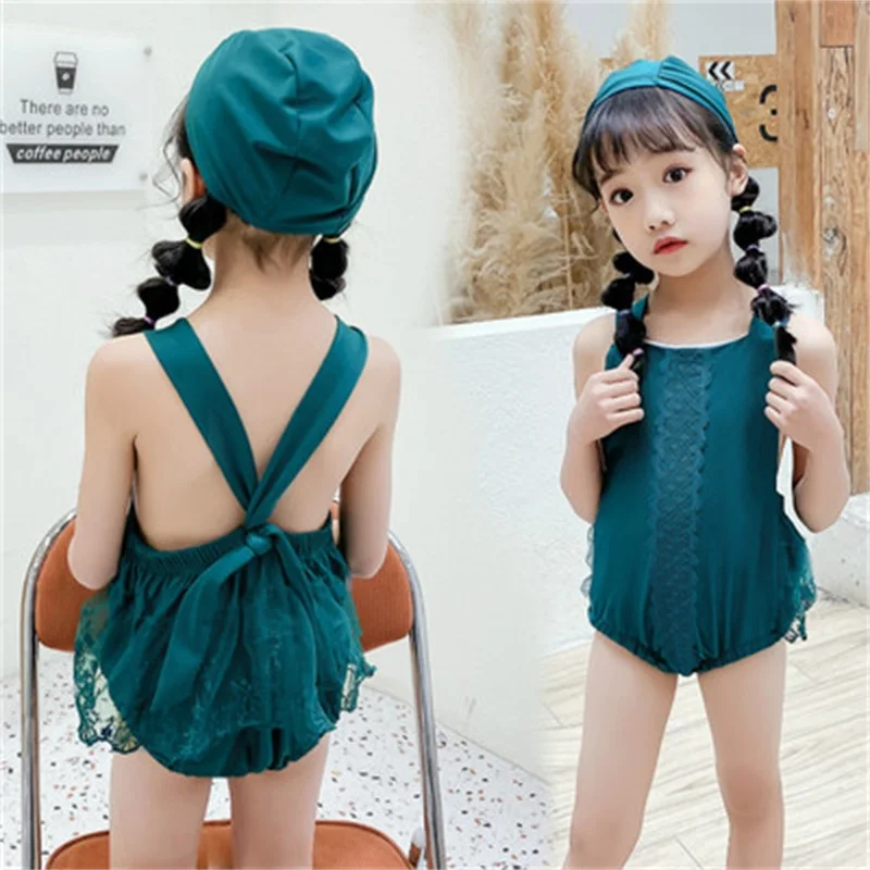 

Hot sale 2021 children's swimwear one-piece small boxer mesh princess dress cute middle and small children's swimwear