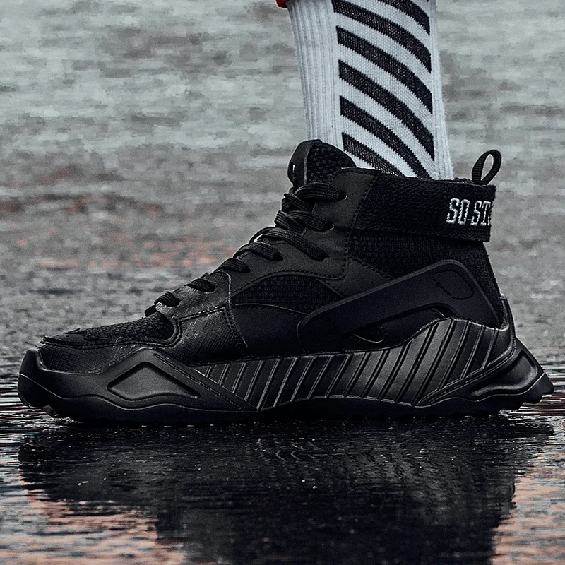 Autumn Winter Casual Shoes For Men Origina High Top Pu Leather Shoe Gray Young Footwear Designer Thick Soled | Обувь