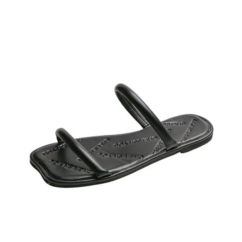 

Slipper Women Slip On Solid Slides Fashion Square Toe Leather Flats Sandals Female Outdoor Casual Slippers Flip Flop Beach Shoes
