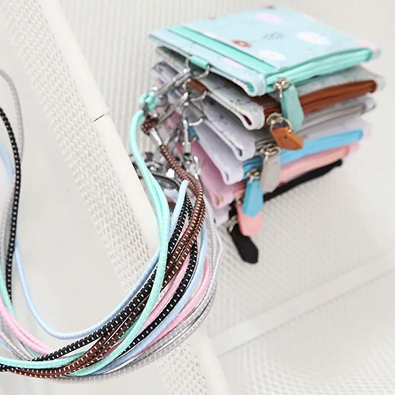 

Portable Leather Card Credit Wallet Badge Holder Coin Pocket Purse with Lanyard