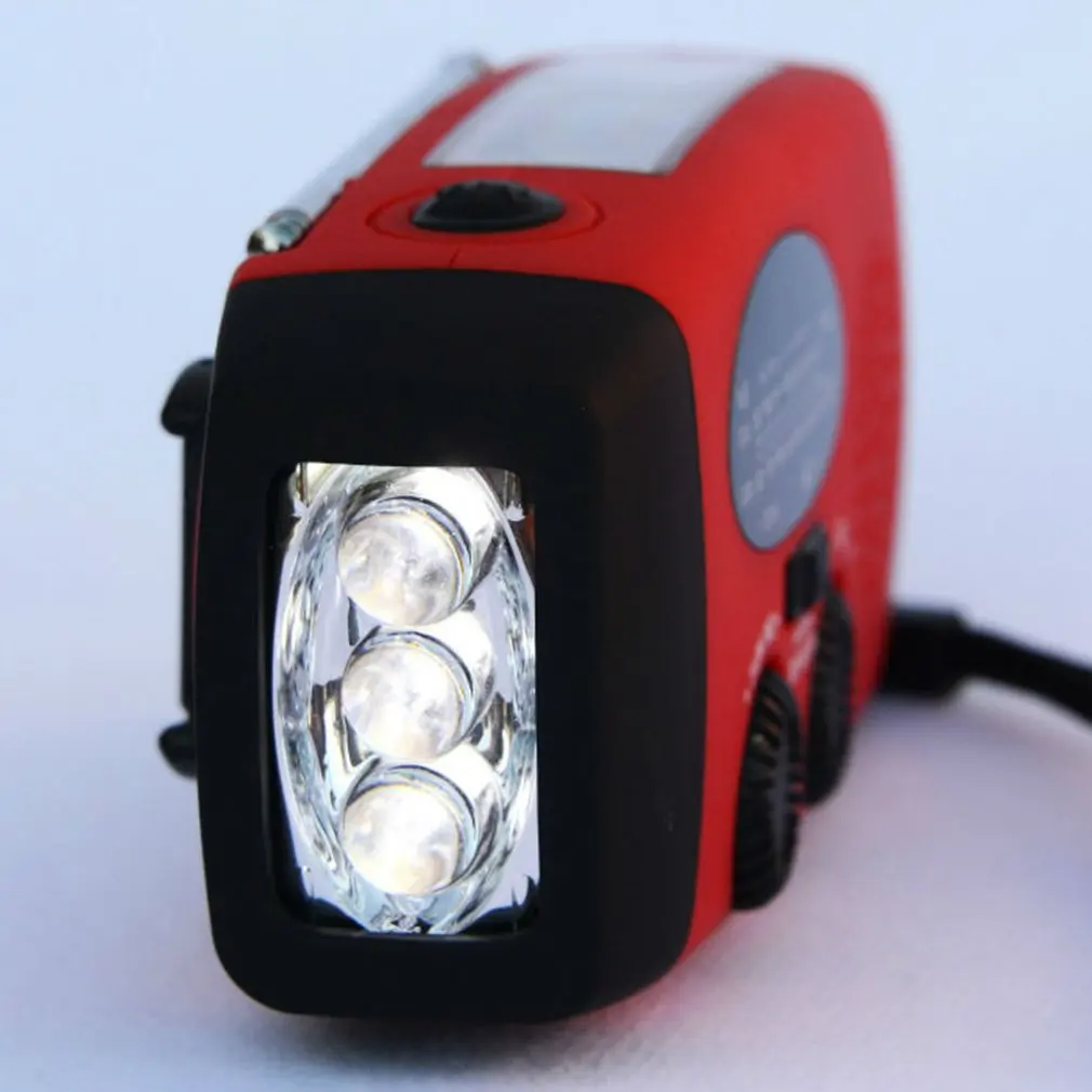 new protable red solar radio hand crank self powered phone charger 3 led flashlight amfmwb radio waterproof emergency survival free global shipping