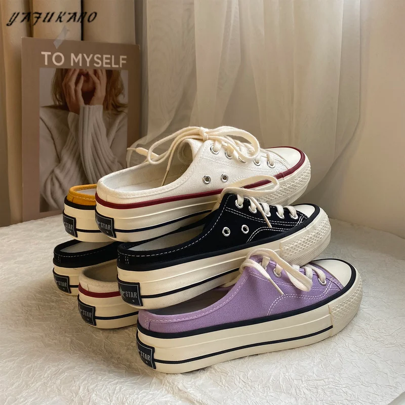 

Кроссовки женские на толстой подошве, Вулканизированная подошва, увеличивающие рост, повседневная обувь без шнуровки, полутапочки