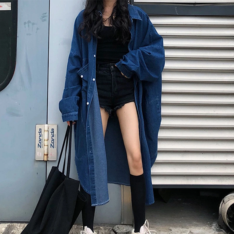 CHICEVER Корейская джинсовая ветровка пальто для женщин воротник с лацканами рукав