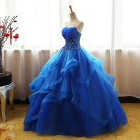 blue quinceanera dresses ball gown corset crystals beads ruffles lace up back girls pageant gowns strapless cheap prom dress