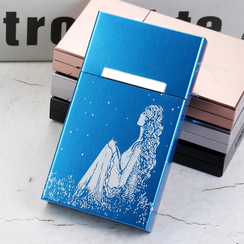 Тонкий чехол для сигарет девушки металлический с откидной крышкой подарок