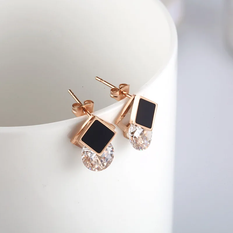 Нержавеющая сталь серьги со шпилькой для Для женщин Золотая Роза камень циркон с