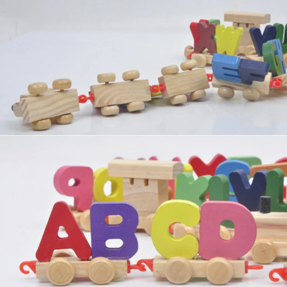 Детские Монтессори мягкий деревянный поезд модель игрушки алфавитный номер
