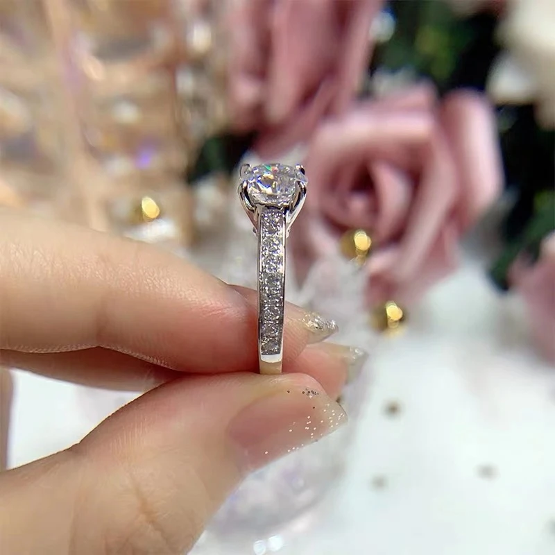 9 к кольцо из белого золота для подарка 1ct 2ct 3ct лабораторный Муассанит DF цвет 4 когти настраиваемые тонкие ювелирные украшения алмазные кольца для возлюбленной
