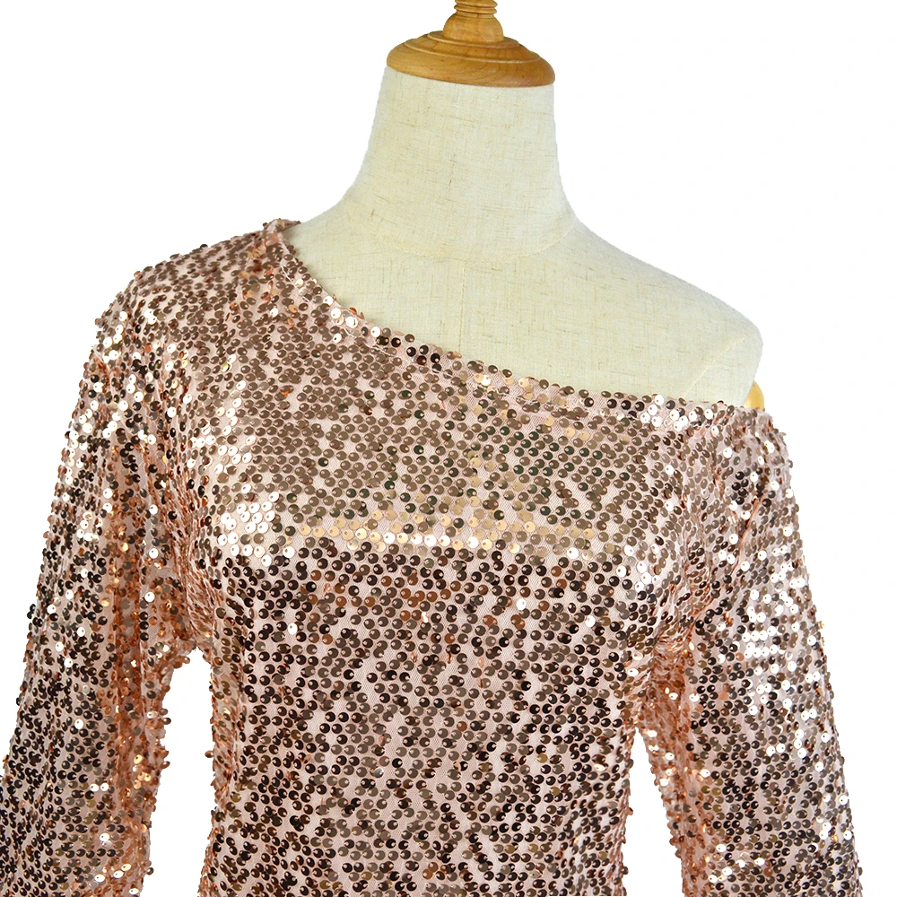 

2020 Off The Shoulder T Shirts Woman Fashion Tops Plus Size Sleeve Fall Pink Sexy T Shirts Pure Color Sequins Dropshipping