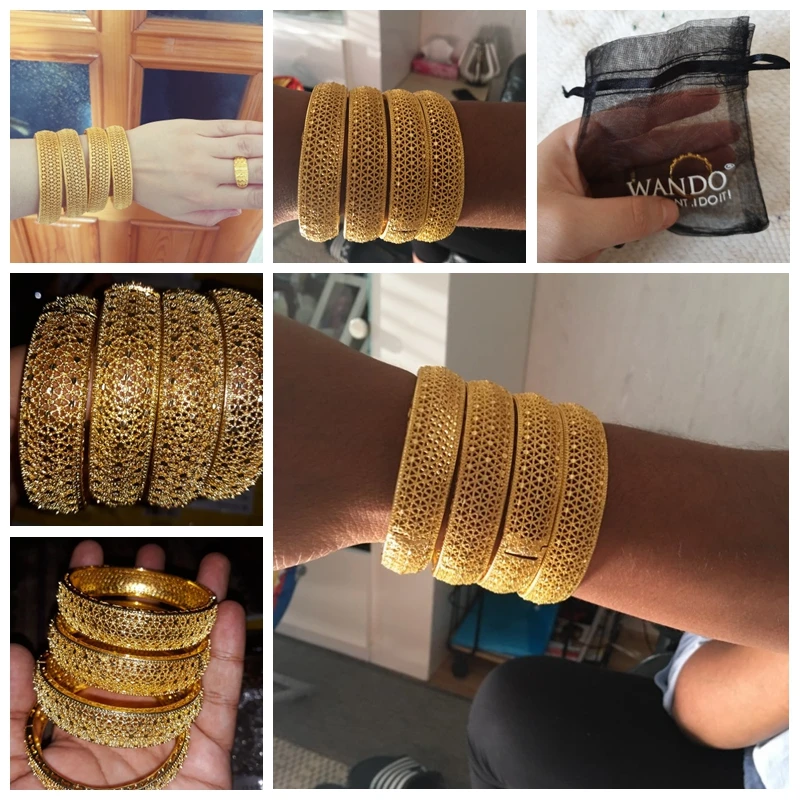 Wando, 4 шт./лот, 24 k, золотые браслеты для женщин, золотые, Дубай, для невесты, свадебные, Эфиопский браслет, Африка, арабский браслет, ювелирные изделия, золото, шарм, wb97
