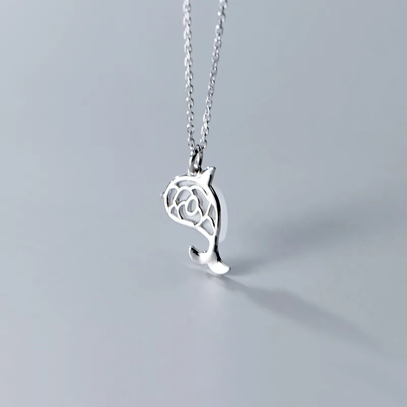 

925 Sterling Silver Color Jewelry Cute Little Dolphin White Opal Crystal Pendant Necklace For Women Lady Daughter Gift