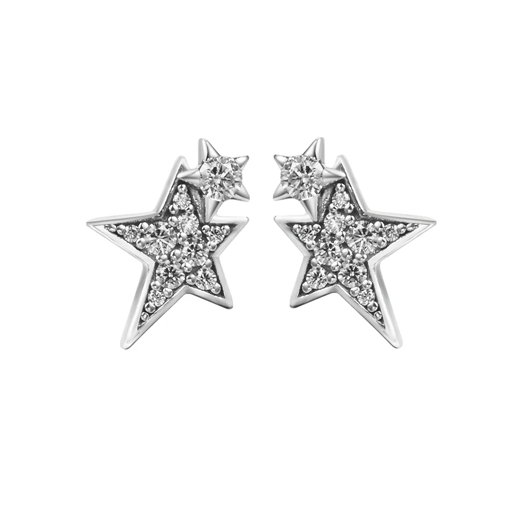 

CKK Sparkling Asymmetric Stars Stud Earrings for Women Sterling Silver 925 Jewelry Aretes Pendientes Kolczyki Earing Brincos