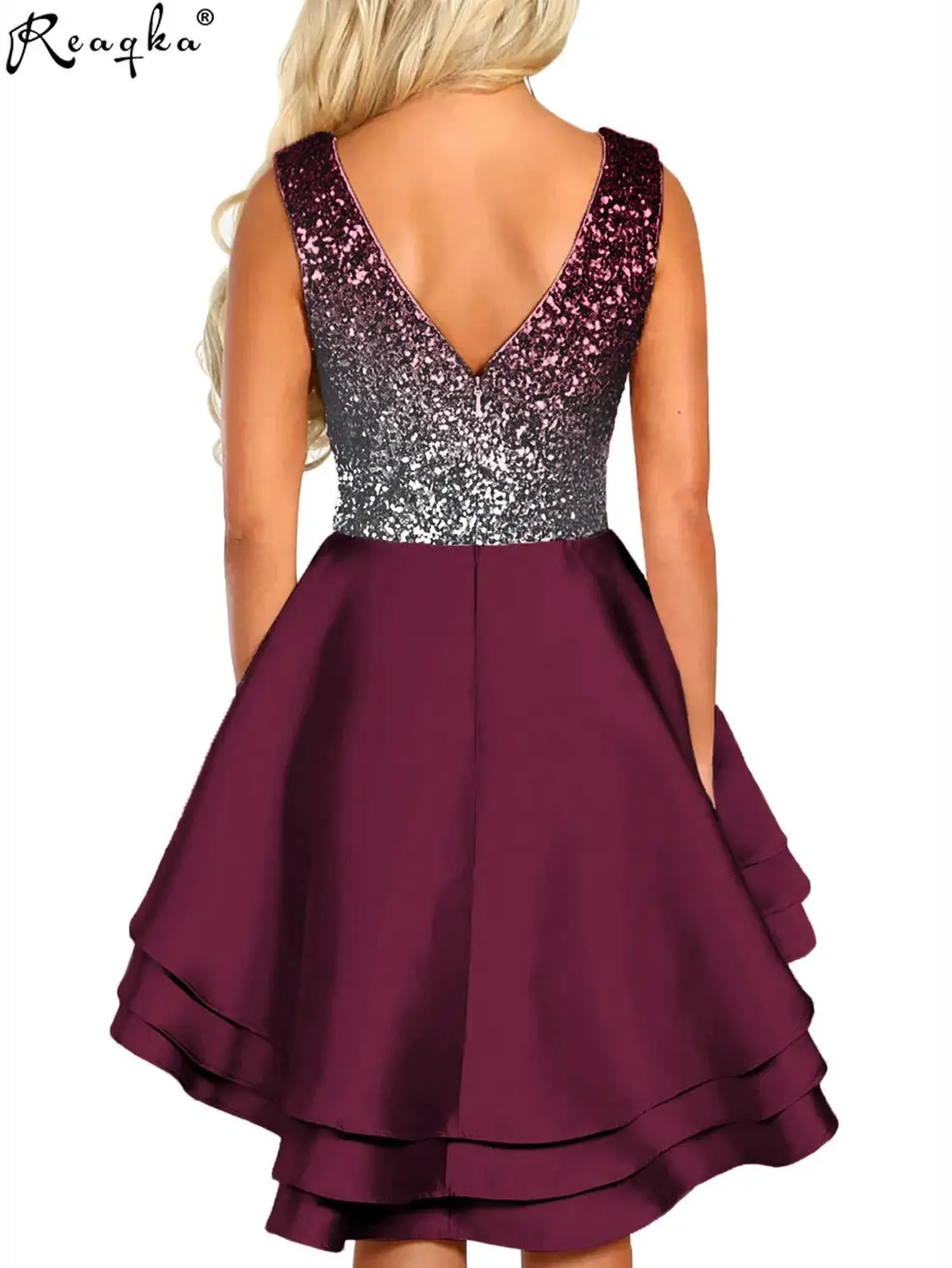 

Reaqka Sexy Retro Women's Deep V Sleeveless Dress New Summer 2020 Casual Dress Party Sequin Ruffle Dress Avant-Garde Plus Size