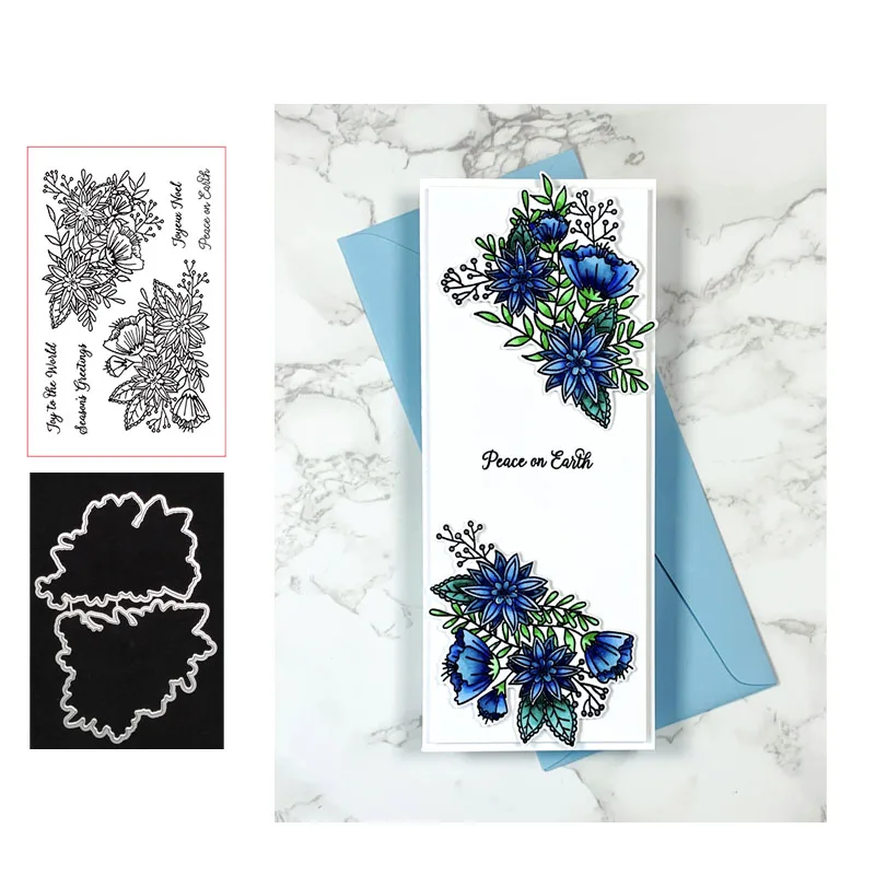 

Joy Peace Season Flowers Mold Metal Cutting Dies and Stamps for Scrapbooking Seal Craft Stencil Album Sheet Decoration Template