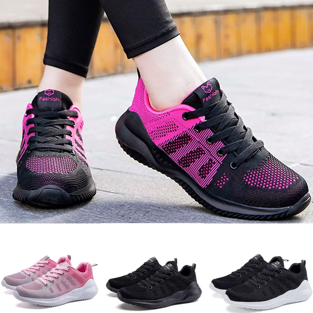 Женские сетчатые однотонные Нескользящие кроссовки на шнуровке повседневная