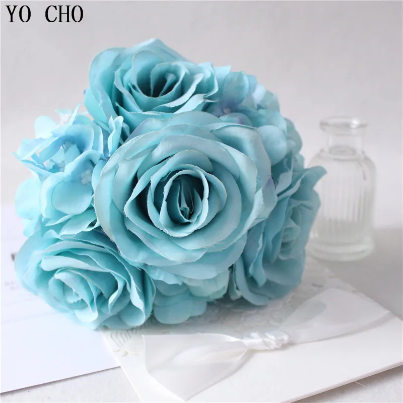

YO CHO Small Artificial Rose Silk Flowers Red Wedding Faux Flowers for Home Living Room Decoration Fake Hydrangea Craft Flowers