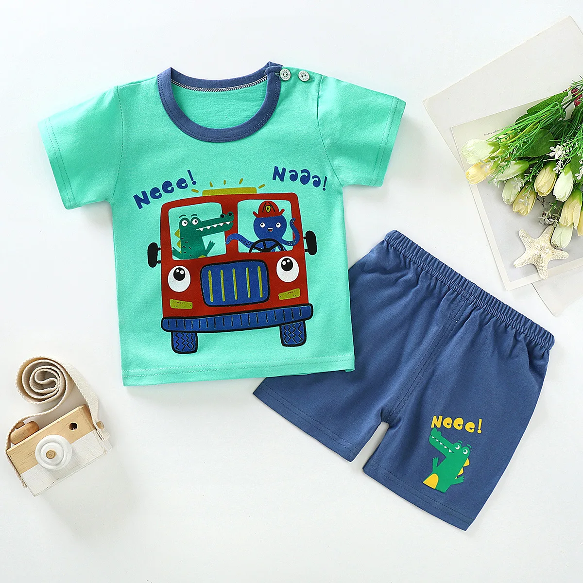 

Cartoon newborn baby girls clothes 2021summer baby boys clothes cotton baby clothes set 0-3 year kids baby clothing