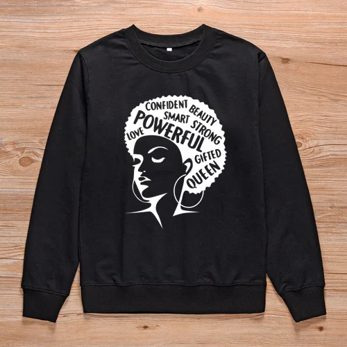 ONSEME афро леди Графический свитер женский наряд христианский Crewneck Толстовка Унисекс уличные пуловеры Толстовка спортивный костюм - Цвет: Black