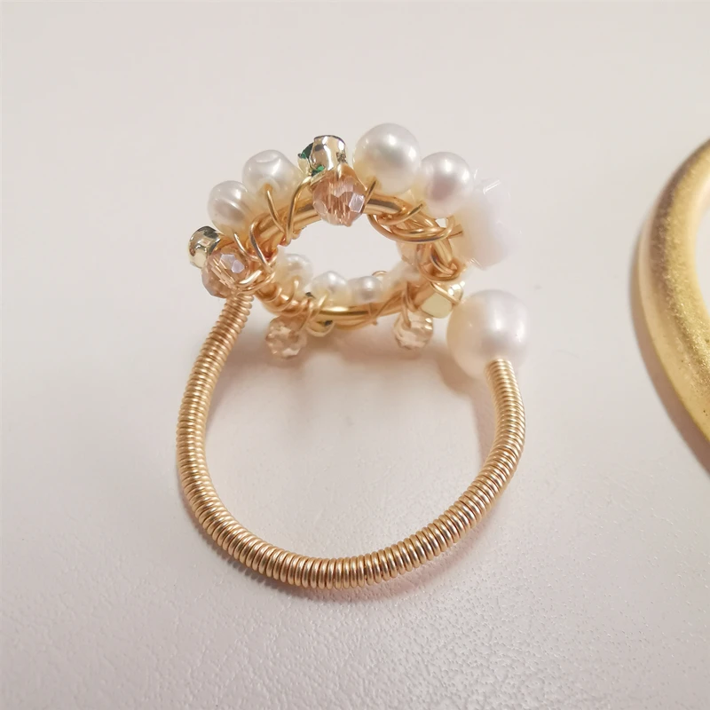 DAIMI 2-3mm Pearl Ring White Garland Rings For Women Adjustable | Украшения и аксессуары